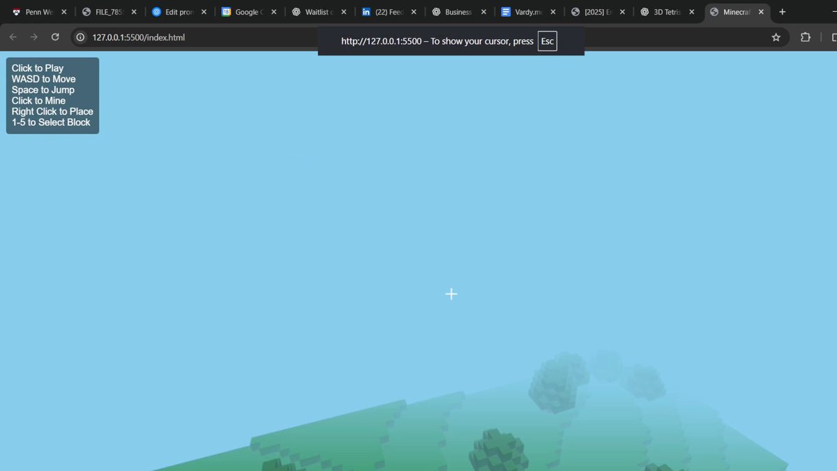 Three.js survival-mode replica of Minecraft