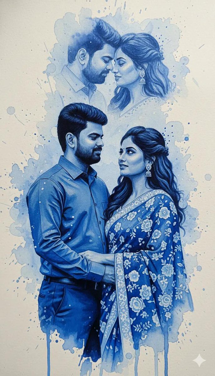 Romantic Blue Ink Spill Portrait