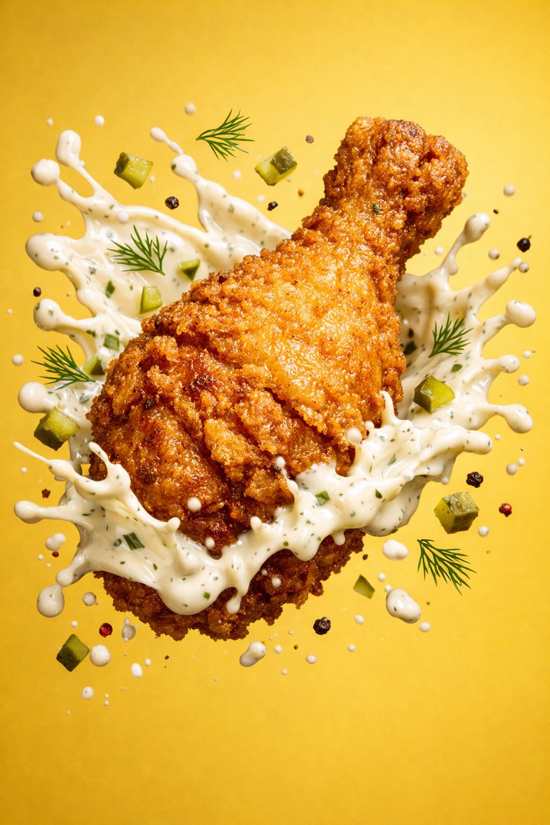 Epic 8K cinematic fantasy food scene: a colossal crispy fried chicken leg rising like a legendary a…