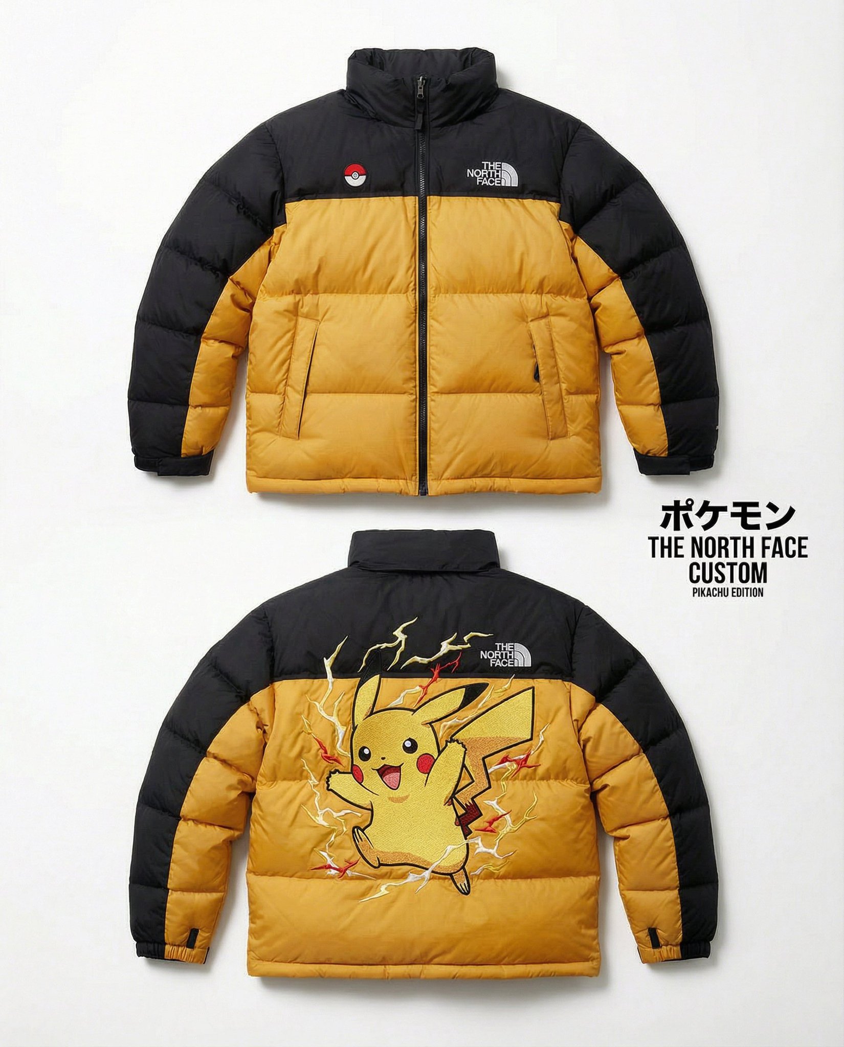 High-end editorial product shot of a custom The North Face Nuptse 700 puffer jacket inspired by [PO…
