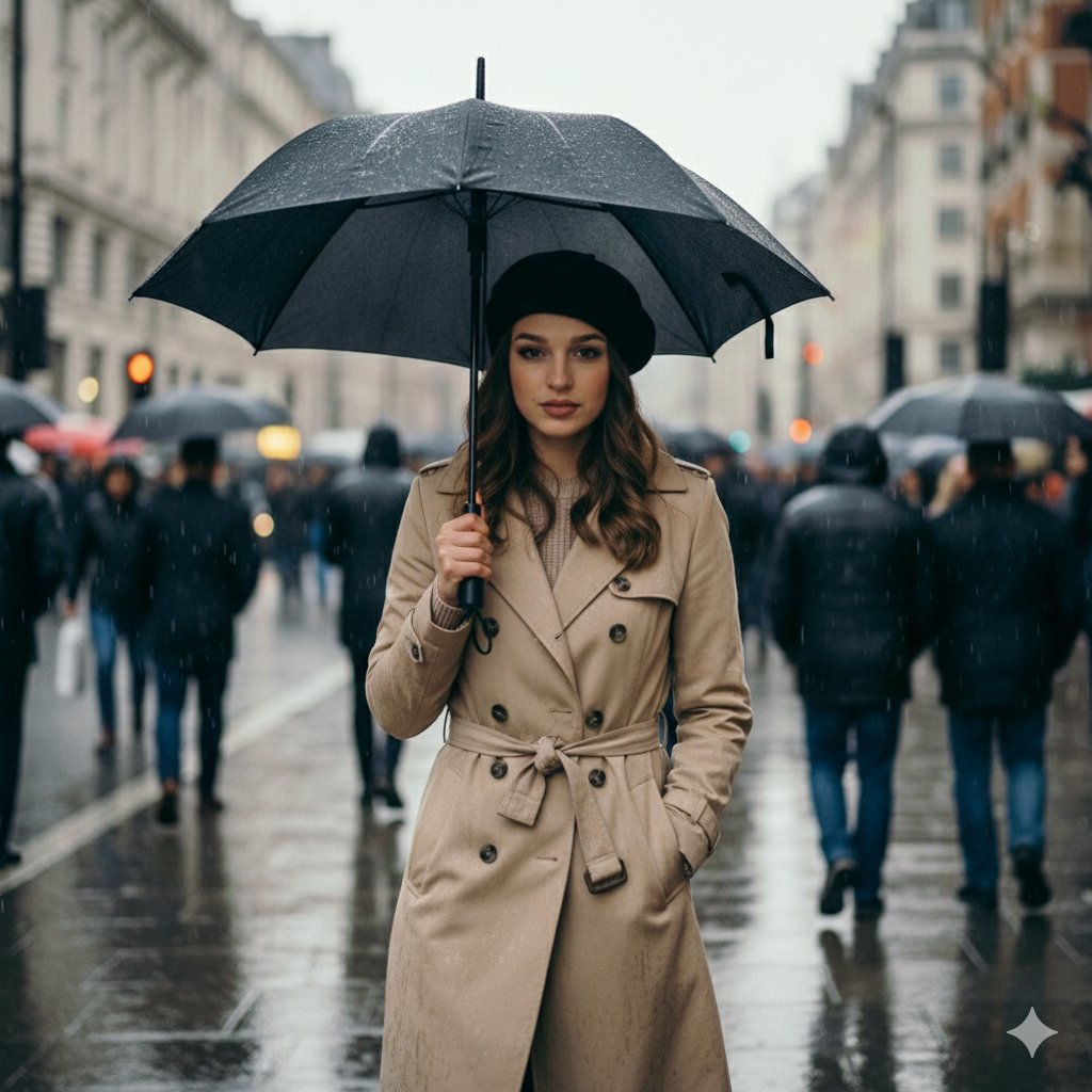 { "render_goal": "Ultra-cinematic, hyper-realistic rainy street portrait with shallow depth of fiel…