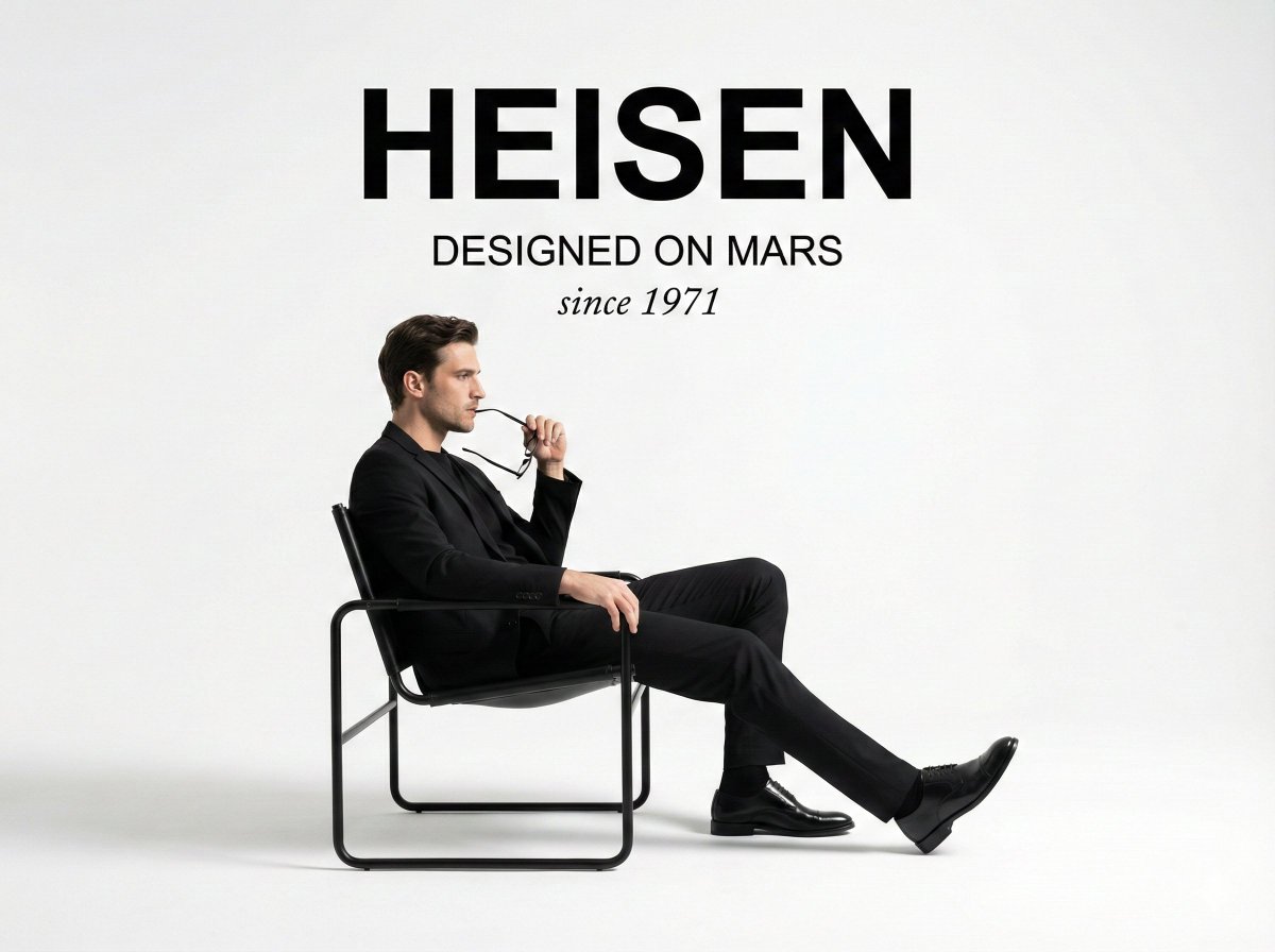 A minimalist studio photograph fashion ad. At the top center, the bold sans-serif text "[TEXT]" is …