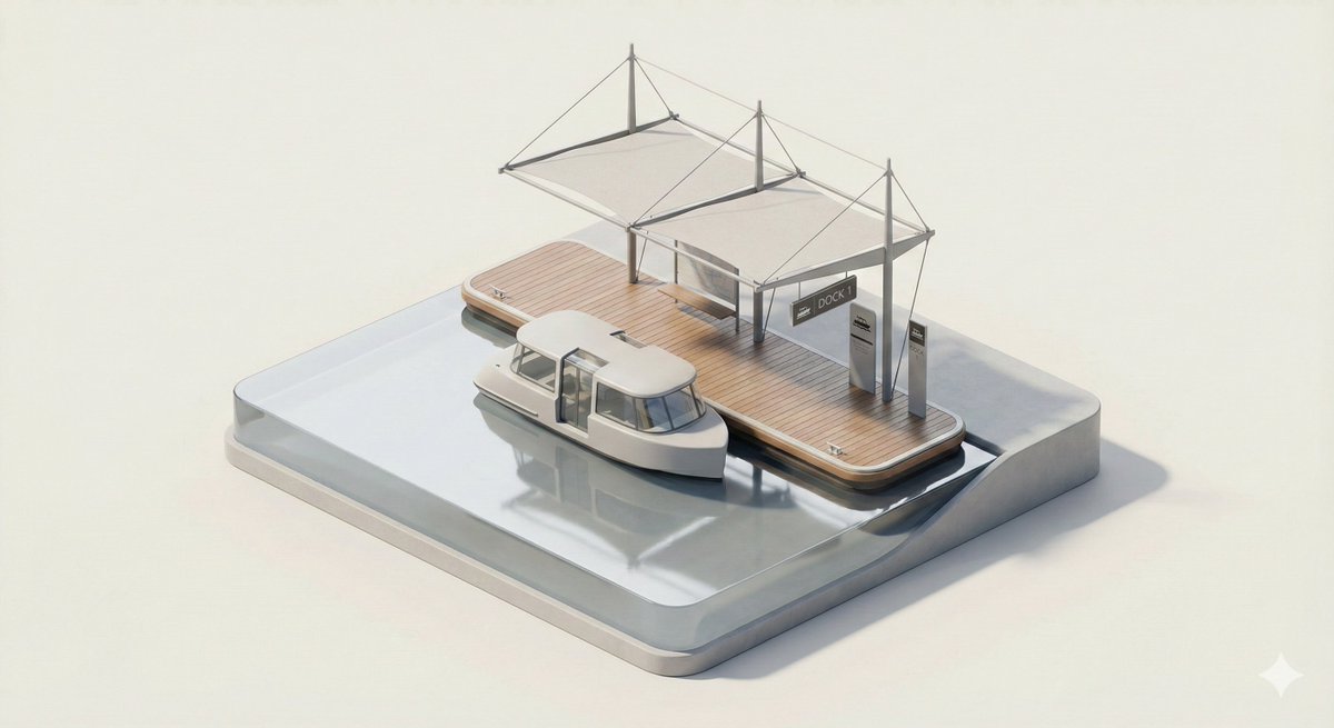 A clean, minimal 3D isometric diorama of a [CITY TRANSPORT TYPE] stop, featuring a [VEHICLE] paused…