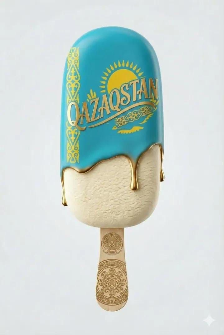 A minimalist, ultra-realistic product shot of a premium ice cream bar inspired by Kazakhstan. The p…