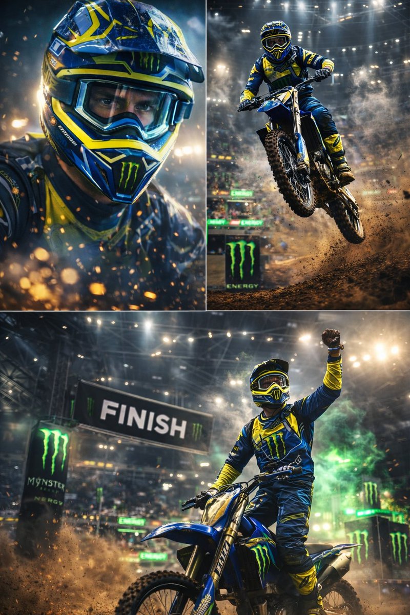 Ultra-dynamic motocross racing scene featuring a professional dirt bike rider performing extreme st…