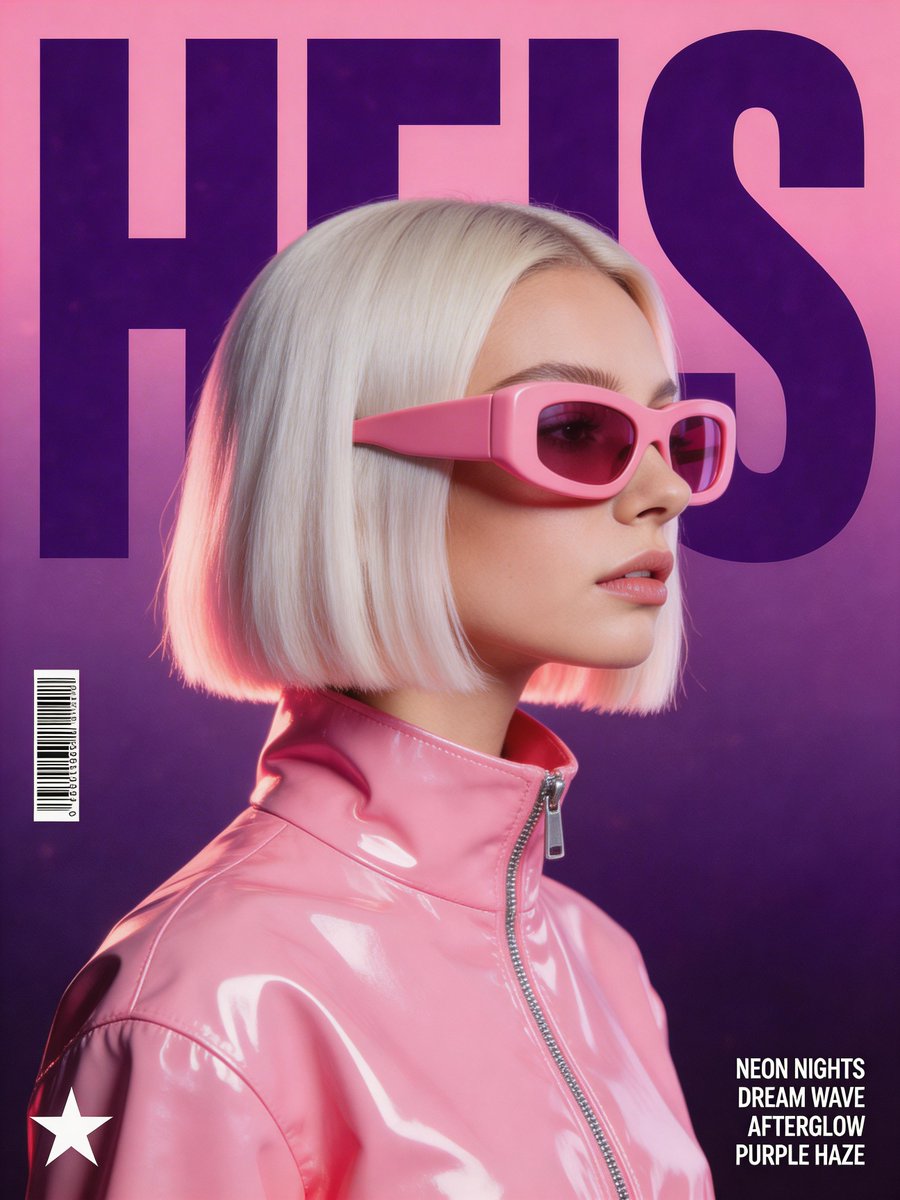 A stylized, retro-futuristic music poster in a synthwave aesthetic. The central focus is a woman in…