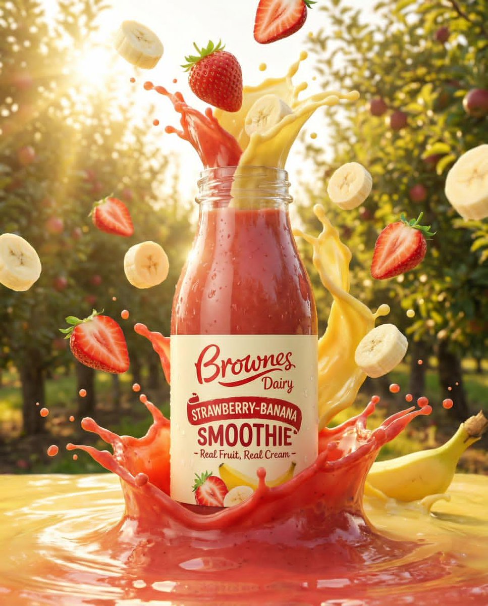Ultra-realistic product ad of a premium fruit drink bottle, dynamic liquid splash frozen mid-air, f…