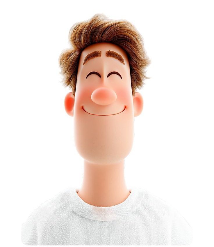 3D avatar of a man, with a happy face on a white background, no necks. Conceptual playlist style di…