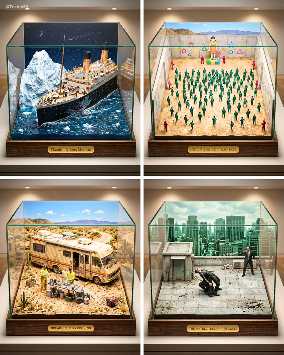 Ultra-detailed large-scale miniature diorama of the [ICONIC SCENE] from [MOVIE/SHOW] presented as a…