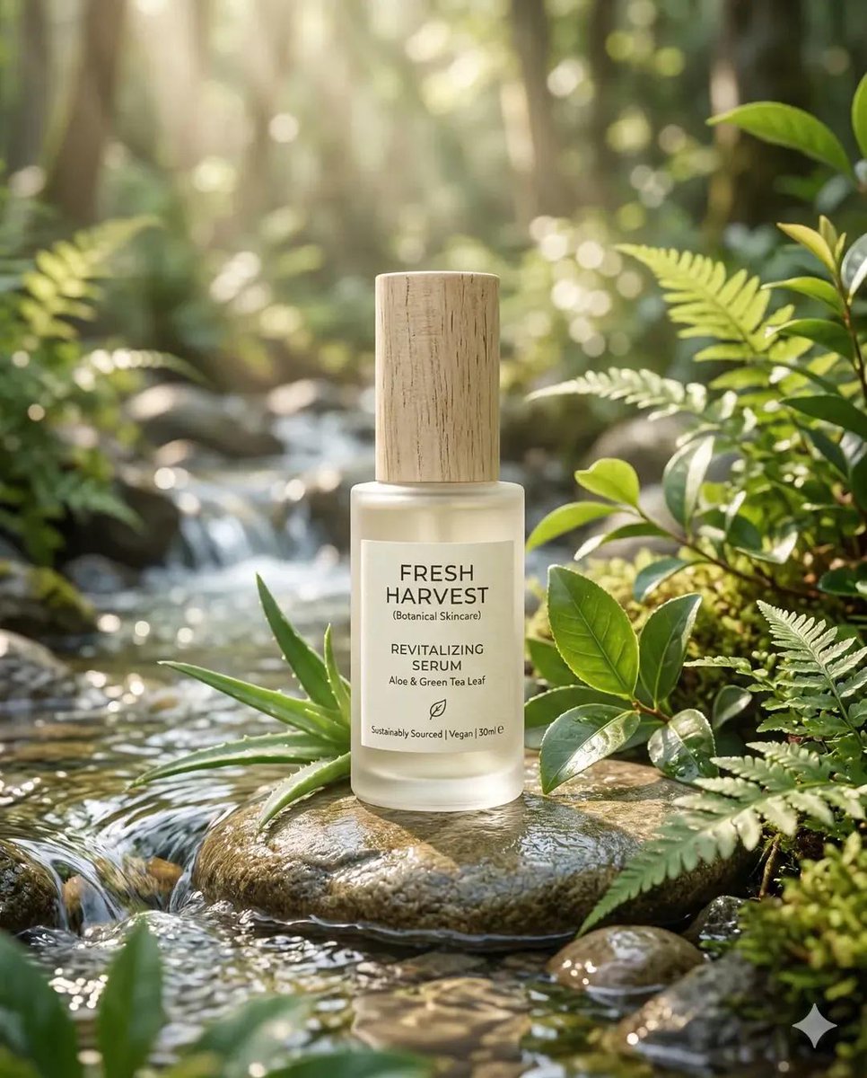 Eco-Friendly Skincare Product “Minimalist skincare bottle made of frosted glass, placed in a serene…