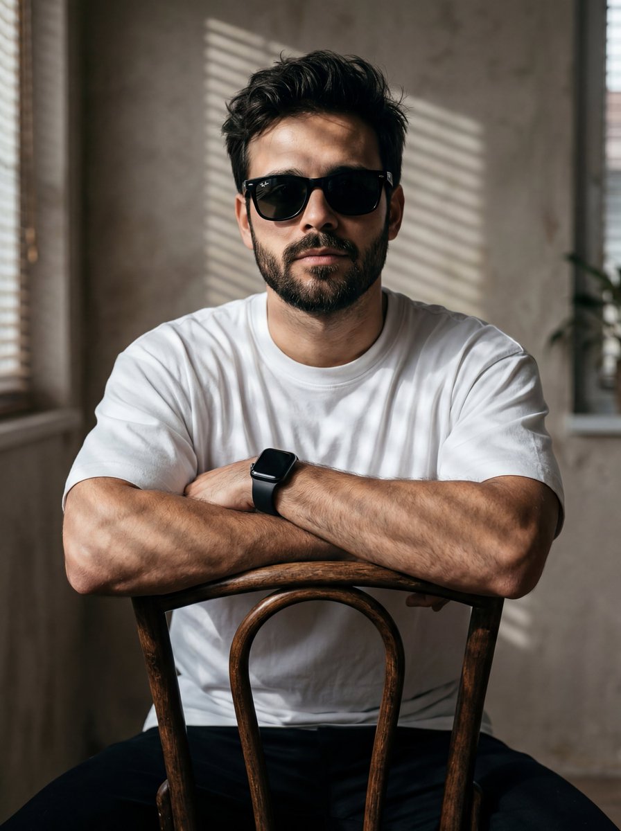 A high-resolution, cinematic portrait of a young man with messy, voluminous dark hair and a well-gr…