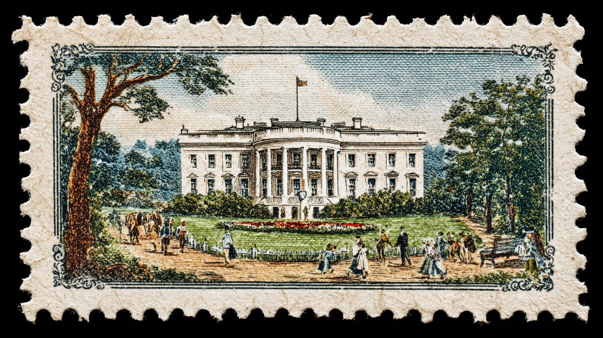 a vintage postage stamp depicting [iconic monument of a capital with people interacting in the scen…