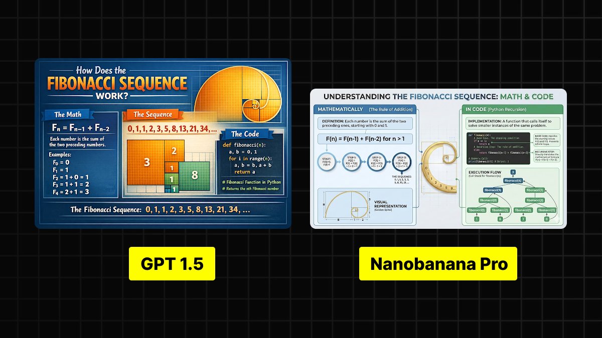 Infographic Explaining Fibonacci Sequence with Math and Code