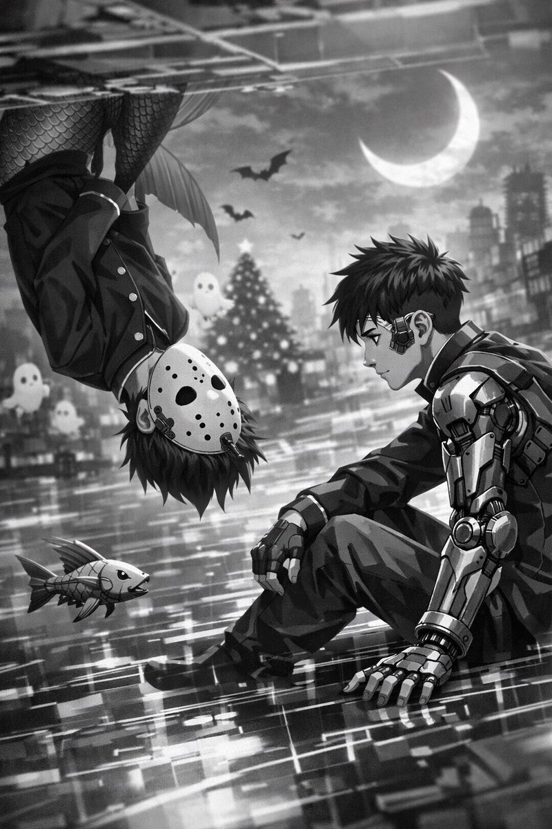 Cyborg and Mermaid Schoolboy Encounter Prompt