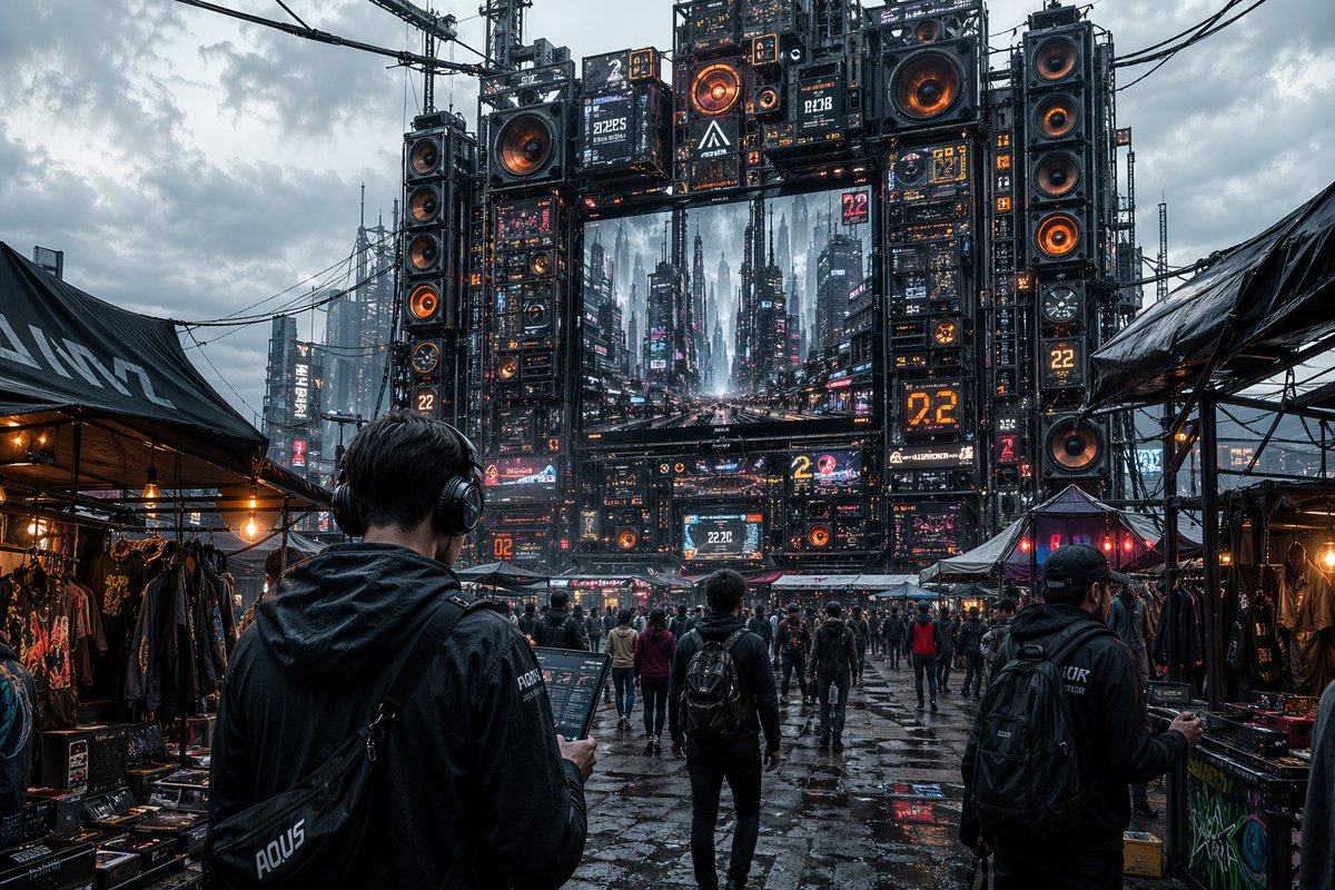Futuristic Cyberpunk Music Market
