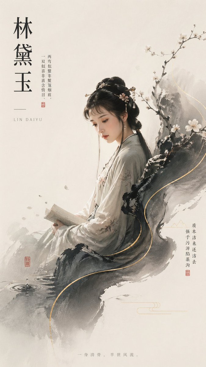 Lin Daiyu Ink-Wash Poster