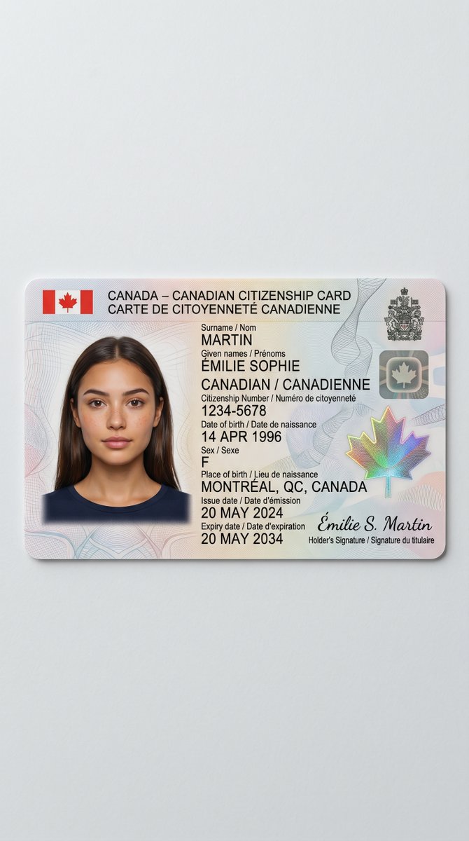 Realistic Canadian Citizenship Card