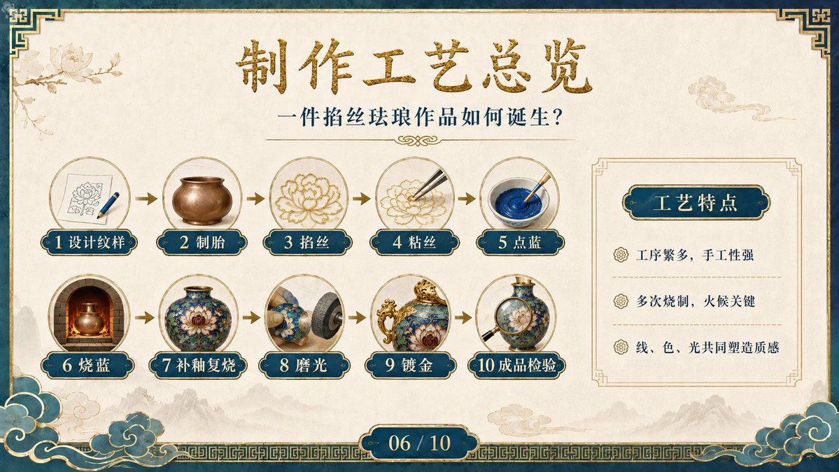 Cloisonné Craft Process PPT Slide