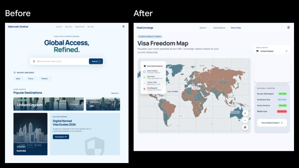 Visa App UI Before and After