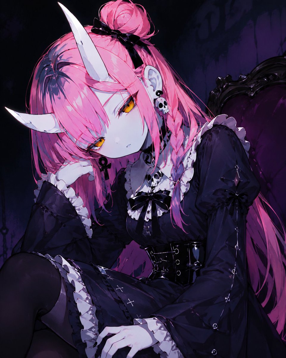 Gothic Pink-Haired Oni Girl