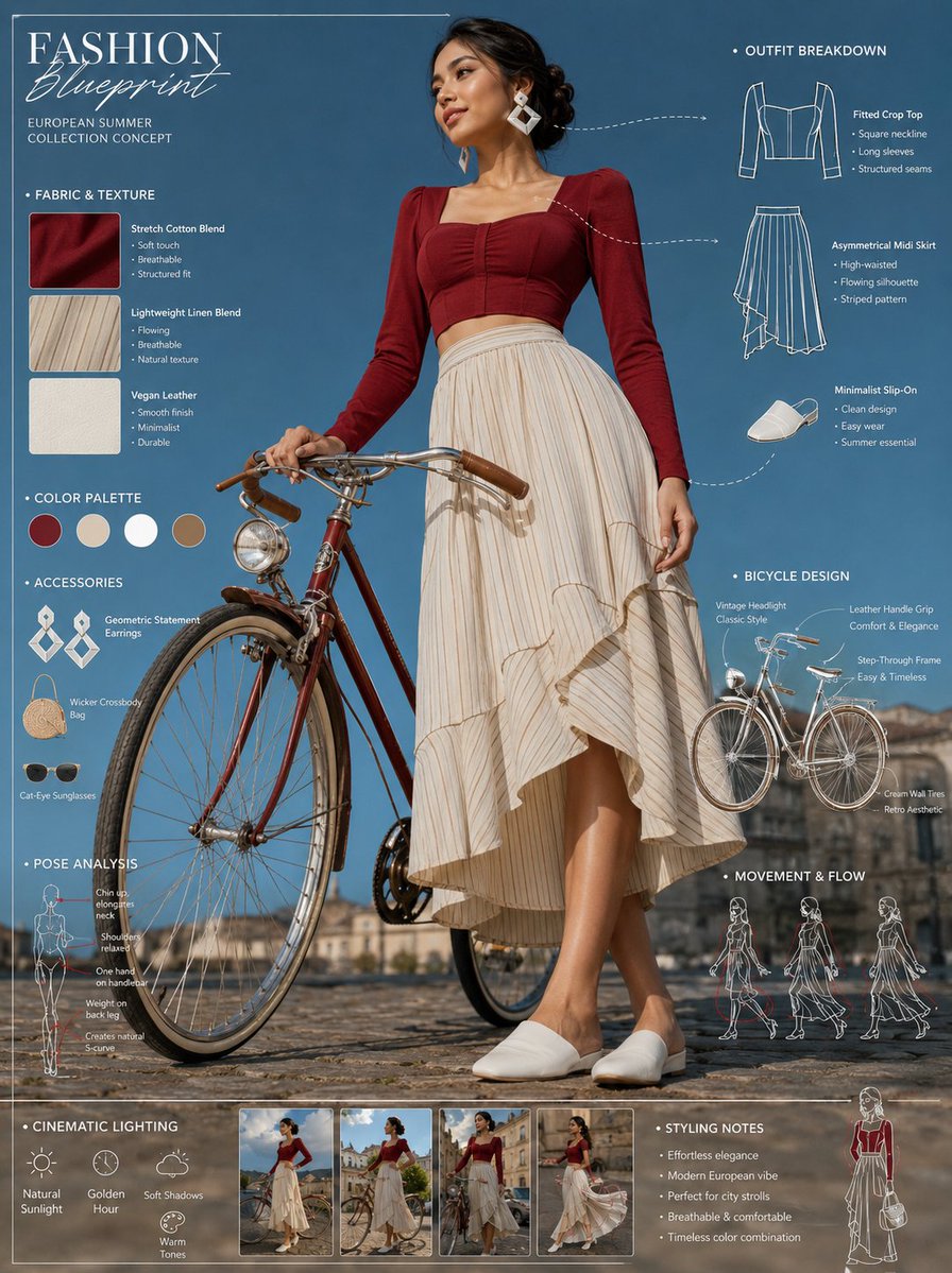 Vintage Bicycle Fashion Blueprint Sheet