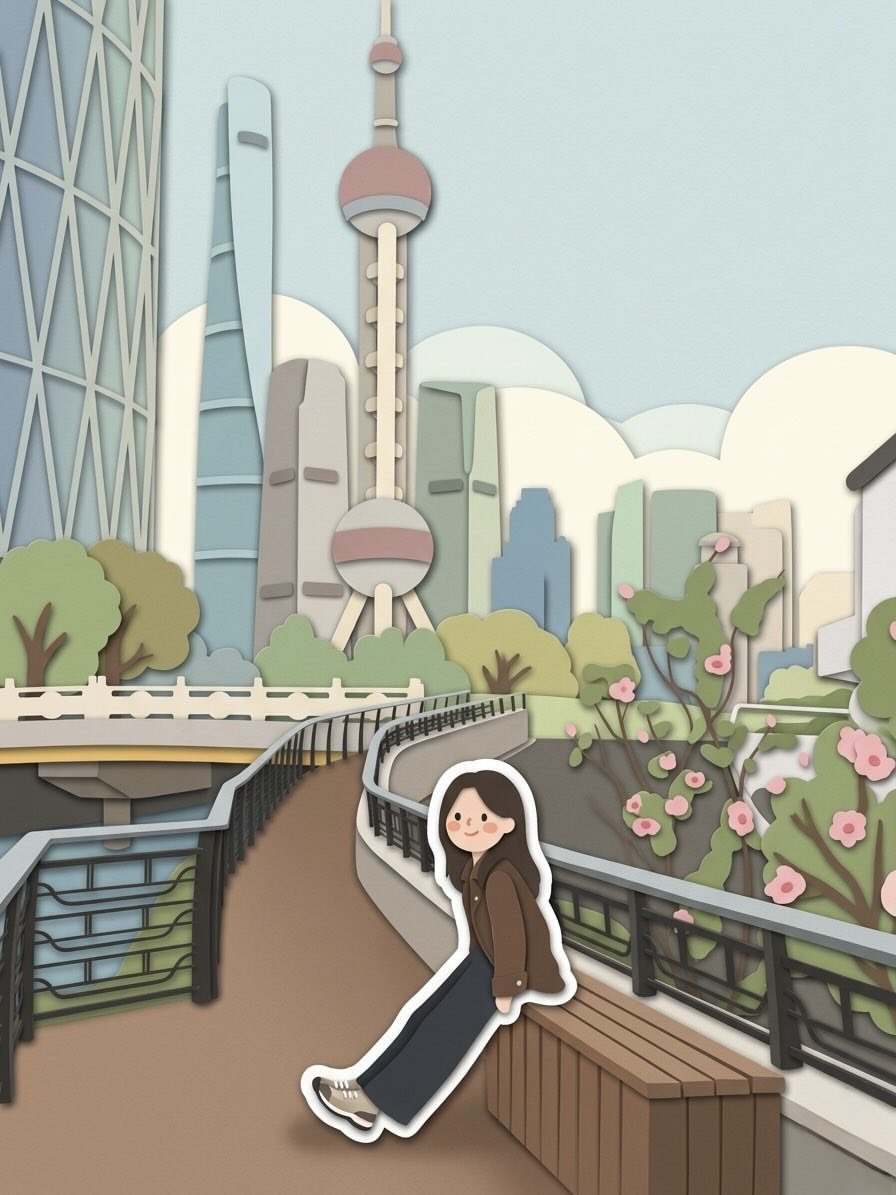Chibi Sticker Paper-cut City Illustration