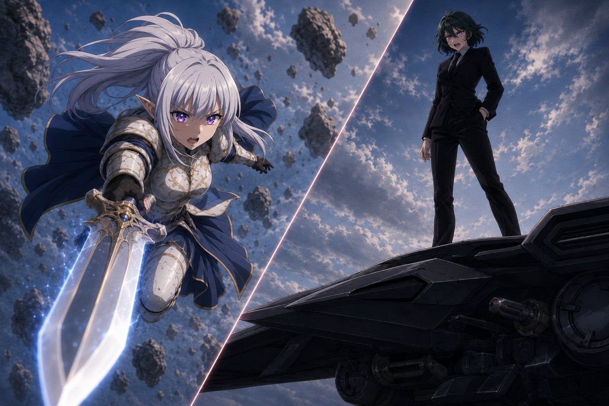 Anime Split-Screen Sword Confrontation
