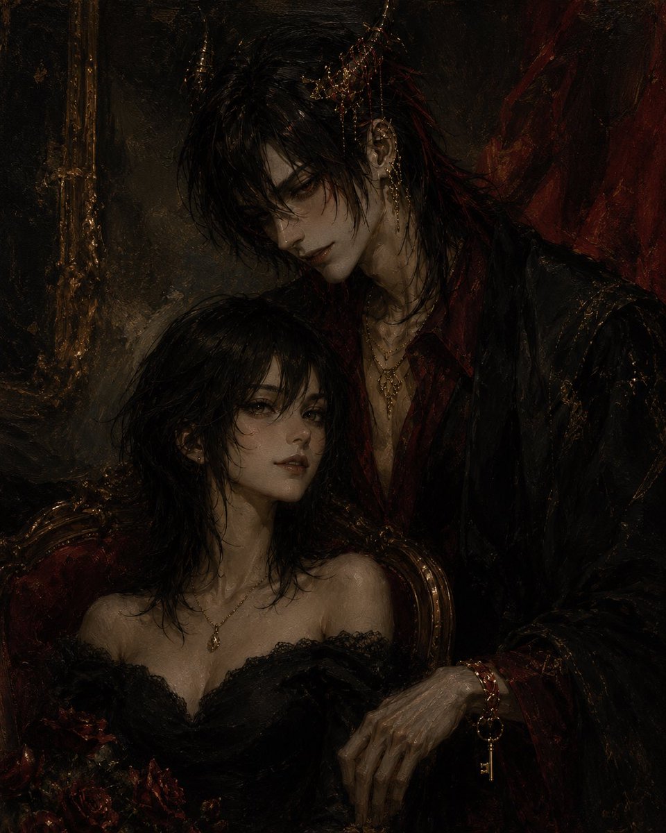 Gothic Vampire Couple Oil Portrait