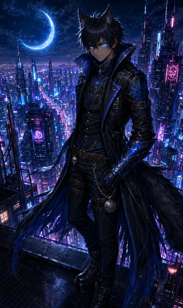Neon Rooftop Character Portrait