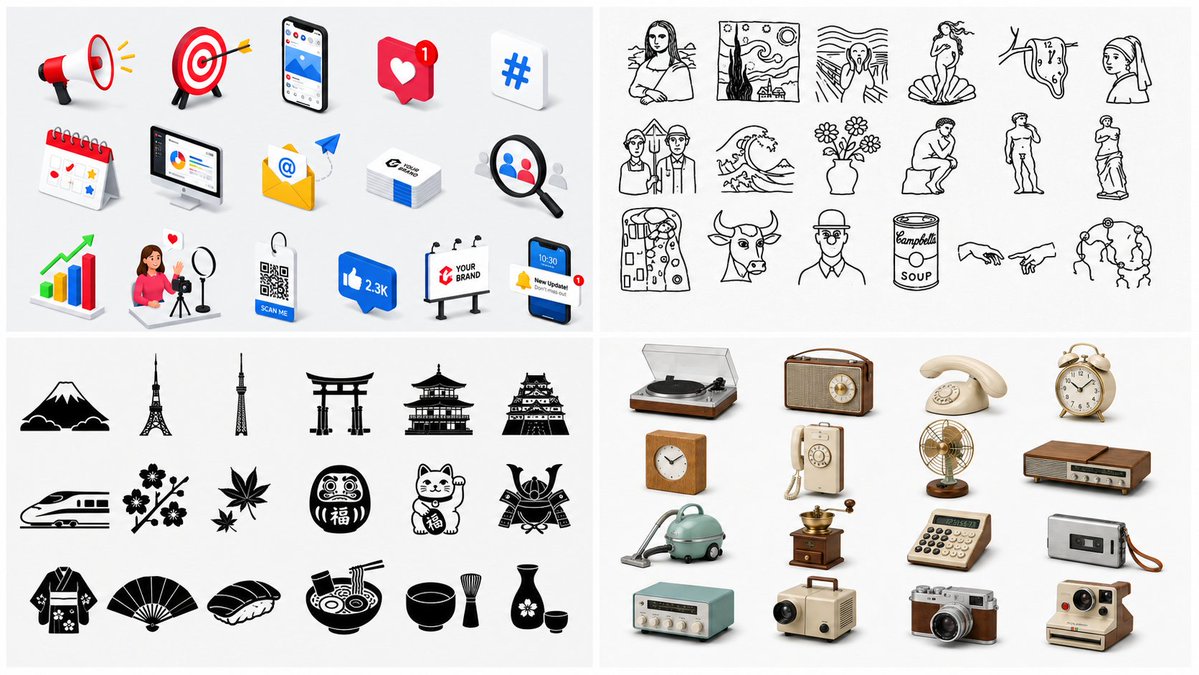Four-Panel Icon Style Catalog