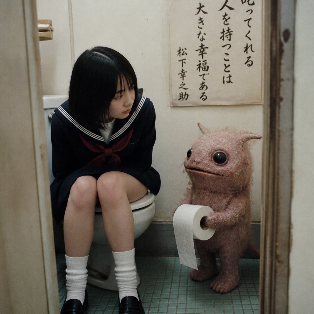 Schoolgirl and Toilet Paper Creature