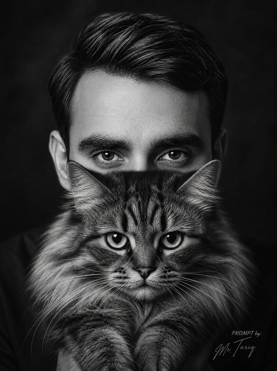 Censored Man Holding Cat Portrait