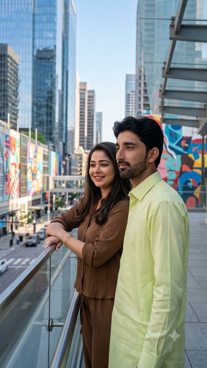Urban Skywalk Cinematic Couple Portrait