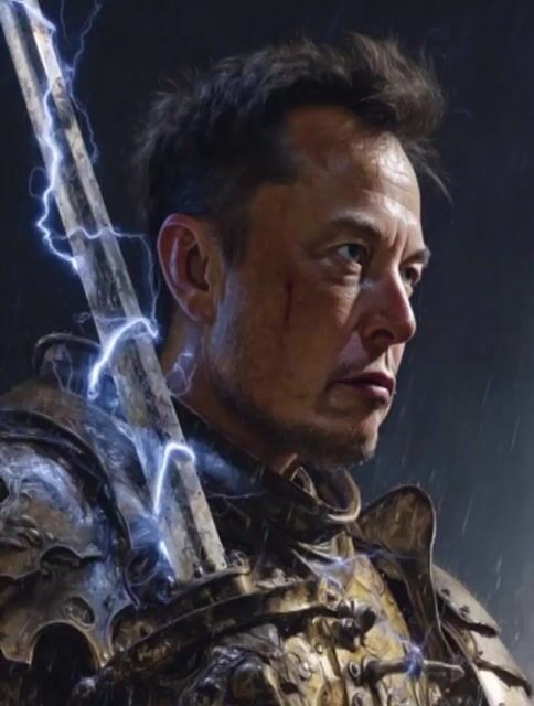 Cinematic portrait of Elon Musk as a futuristic medieval knight