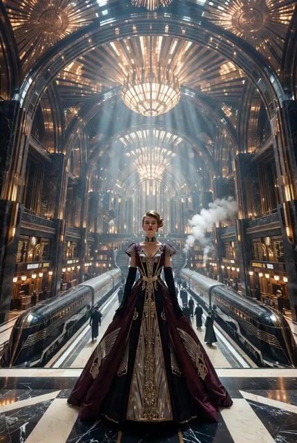 Epic Art Deco imperial railway station interior video