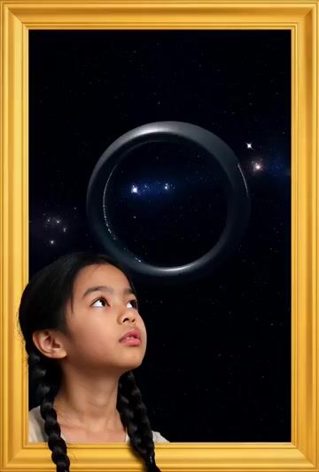 Golden Frame with Girl and Torus Space Settlement