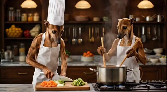 Whippets preparing a fine dining meal