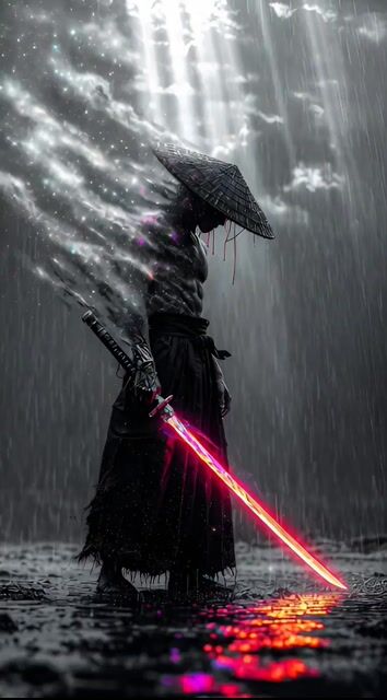 Cybernetic Ronin in Neon Rain (Long Prompt)
