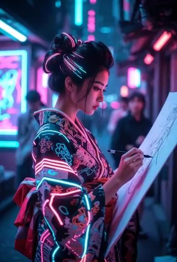 Cyberpunk Kimono Drawing Animation