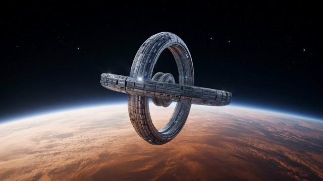 Space Station Orbiting Gas Giant