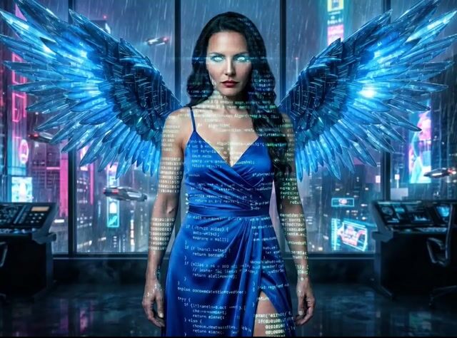 Goddess Flying Over City