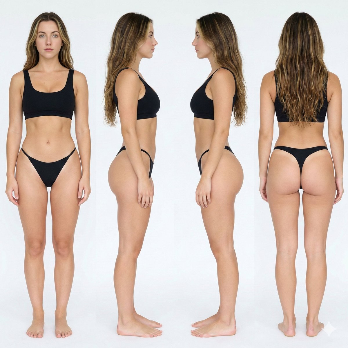 Four-View Character Reference Sheet for 3D Modeling